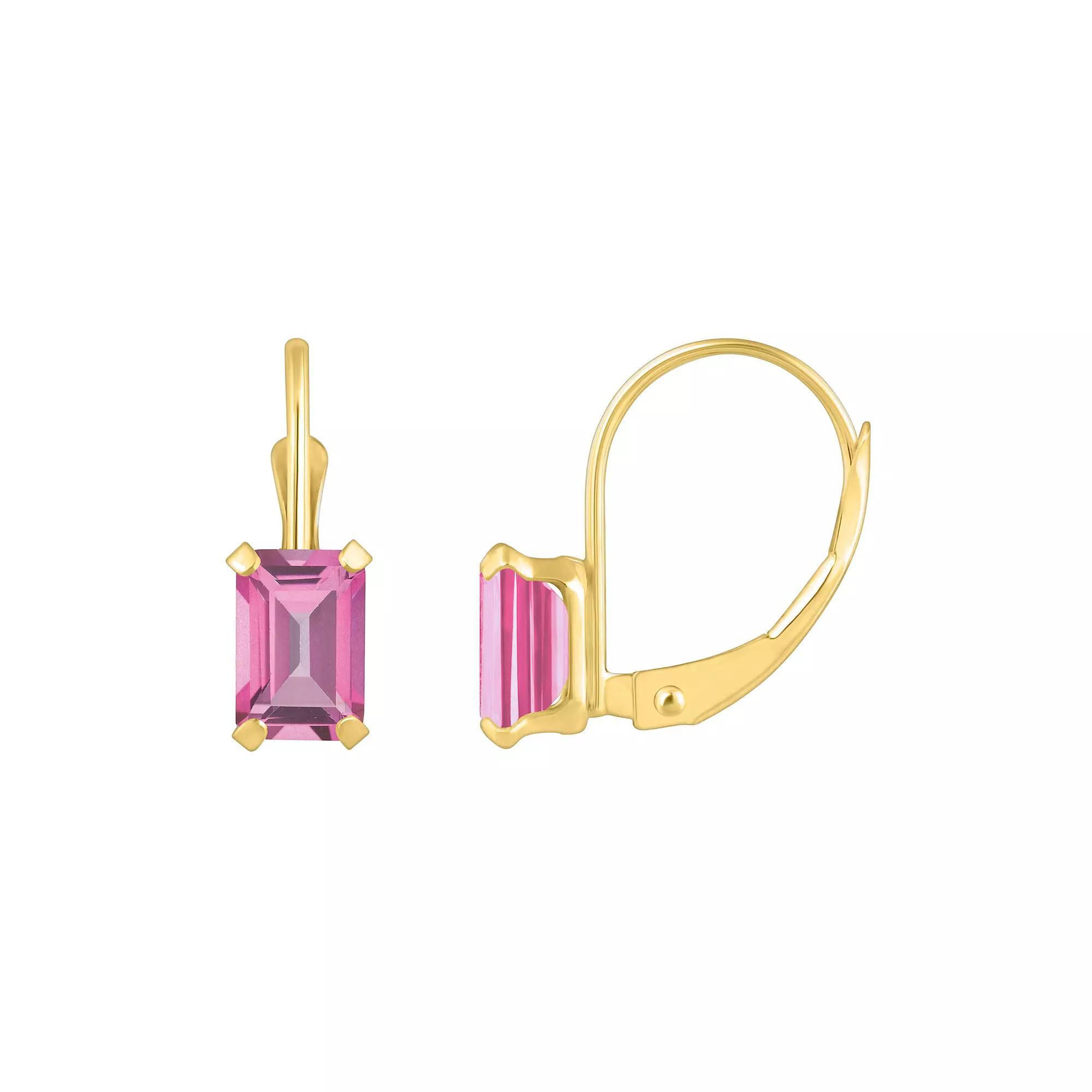 Celebration Gems 10k Gold Emerald Cut Pink Topaz Leverback Earrings, Women's Product Image