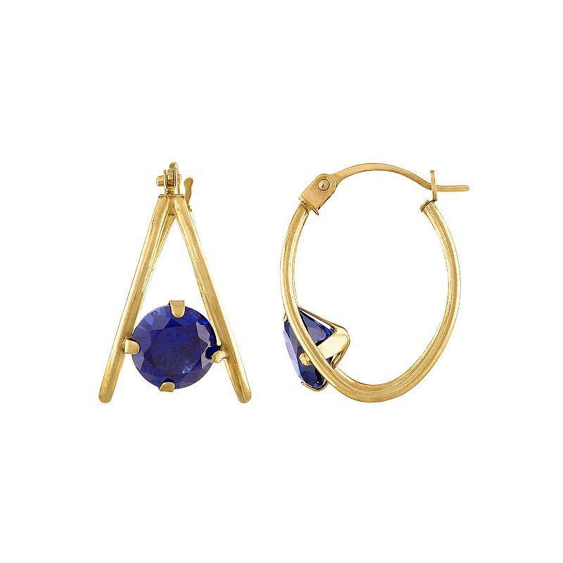 Designs by Gioelli 14k Gold Gemstone Capture Hoop Earrings, Womens, Created Blue Product Image