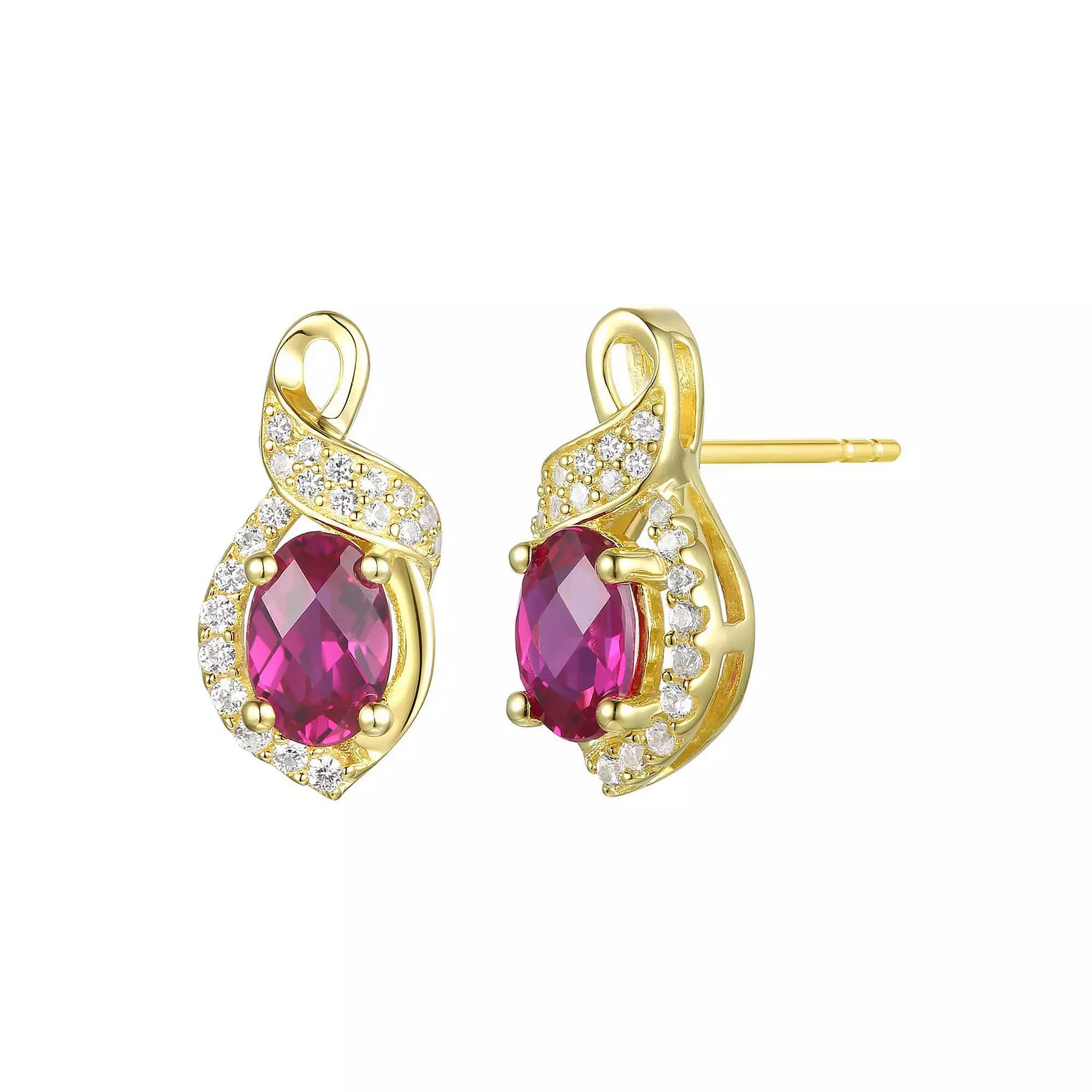 Flash-Plated 14k Gold Lab-Created Ruby Ribbon Stud Earrings, Women's, Gold Tone Product Image
