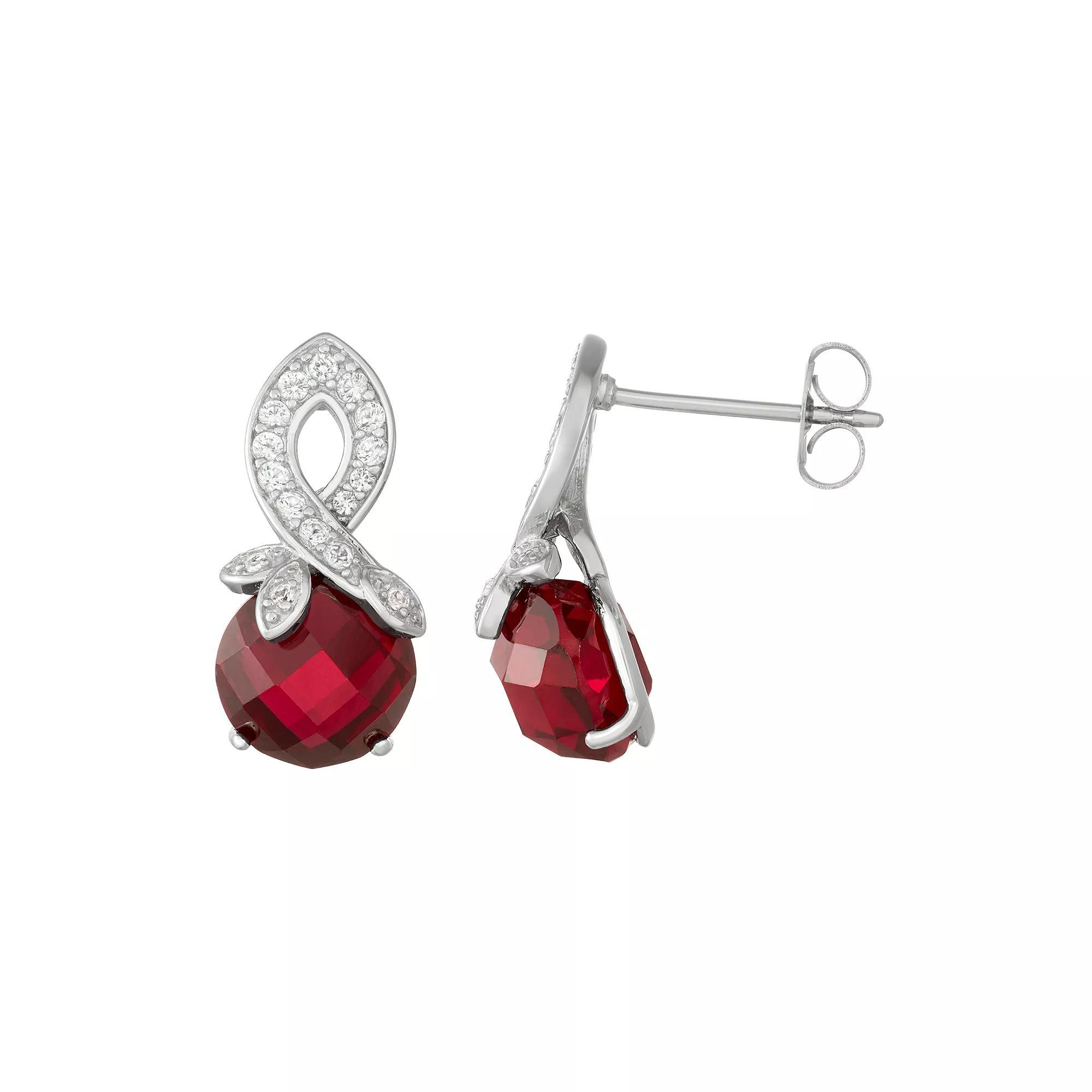 Sterling Silver Lab-Created Ruby & White Sapphire Swirl Drop Earrings, Women's Product Image