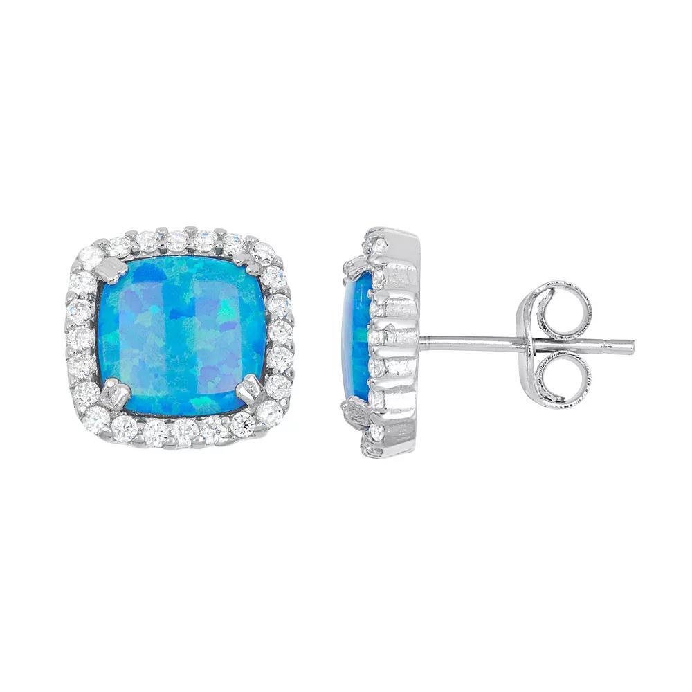 Lab-Created Blue Opal & Cubic Zirconia Sterling Silver Square Halo Stud Earrings, Women's Product Image
