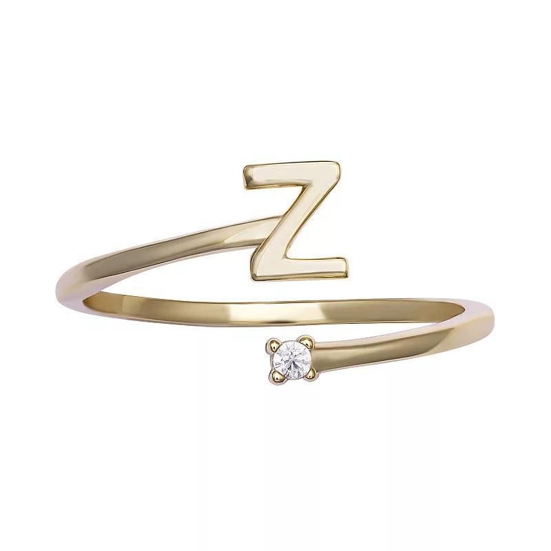 PRIMROSE Sterling Silver Cubic Zirconia Initial Bypass Band Ring, Womens Gold Tone E Product Image