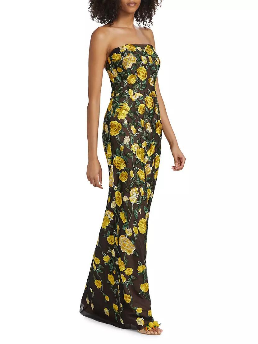 Floral Embroidered Strapless Gown Product Image