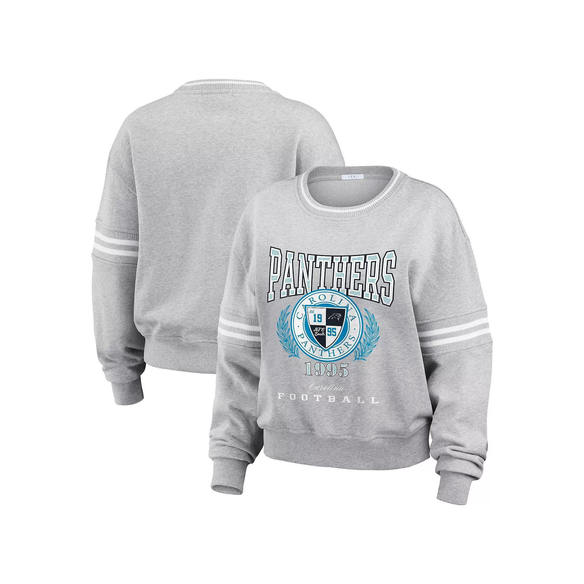 Women's WEAR by Erin Andrews Heather Gray Carolina Panthers Cropped Pullover Sweatshirt,  Product Image