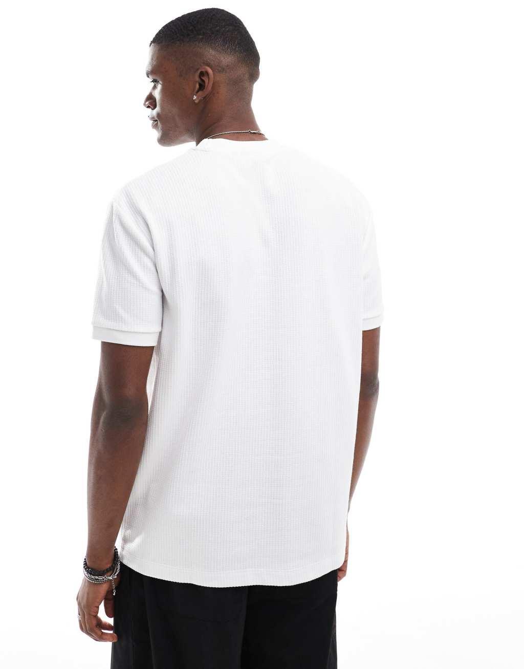 ASOS DESIGN relaxed texture t-shirt with cuffed hem and crew neck in white Product Image