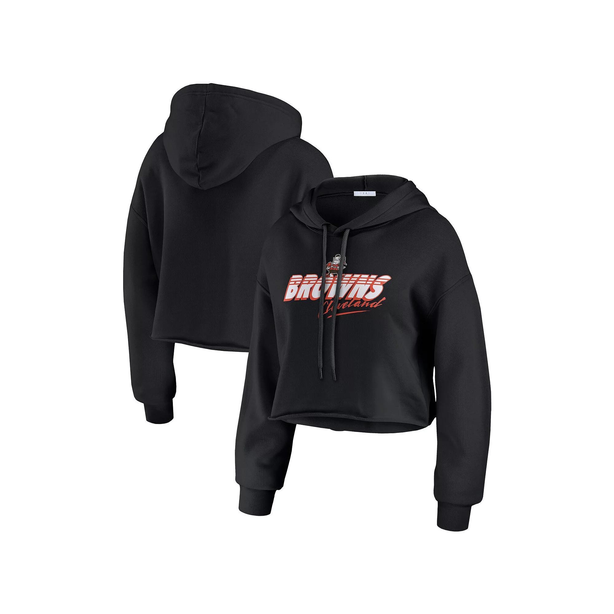 Women's WEAR by Erin Andrews Black Detroit Lions Prime Cropped Pullover Hoodie,  Product Image