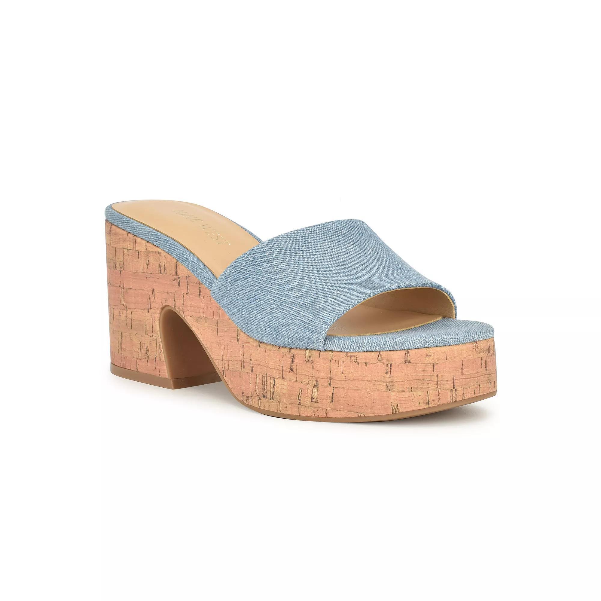 Nine West Barta Women's Open Toe Wedge Sandals, Size: 10, Light Blue Blue Product Image