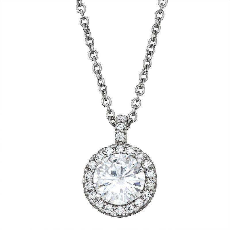 Charles & Colvard 14k White Gold 2 1/4 Carat T.W. Lab-Created Moissanite Halo Pendant Necklace, Womens Product Image