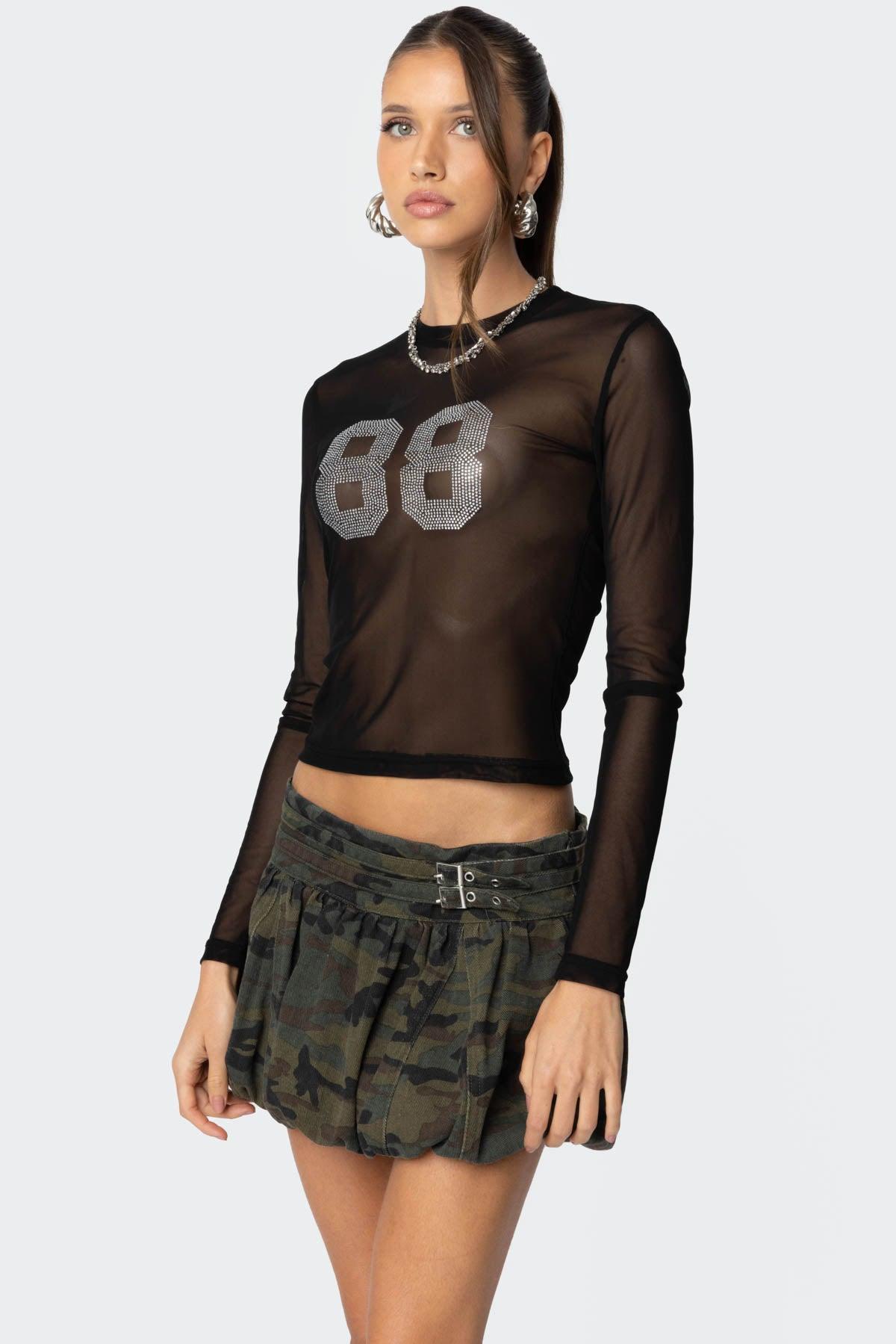 88 Rhinestone Sheer Mesh Top Product Image