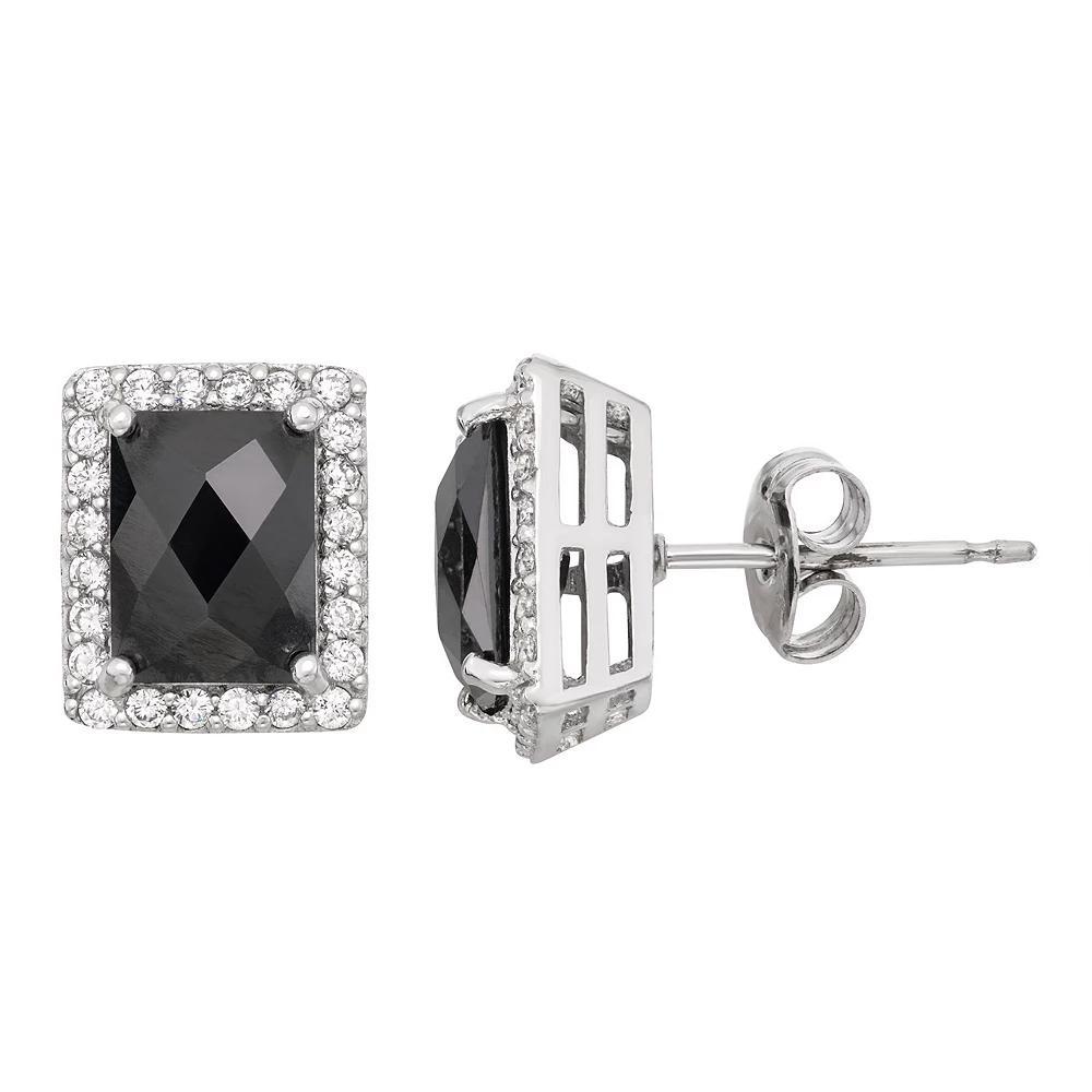 Sterling Silver Black Spinel & Lab-Created White Sapphire Halo Stud Earrings, Women's Product Image