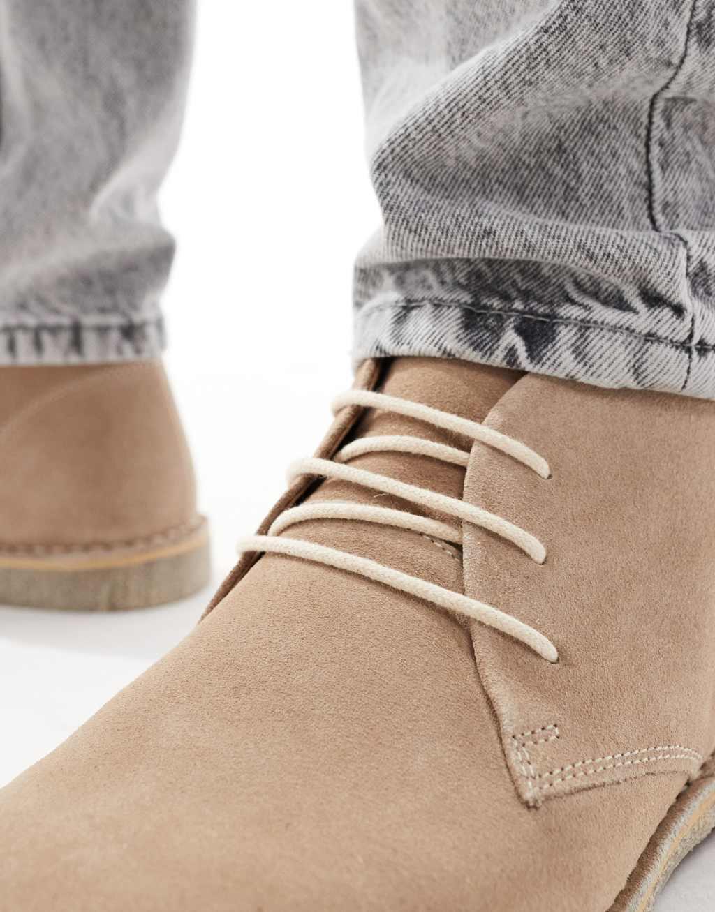 ASOS DESIGN lace-up desert boots in stone suede with natural sole Product Image