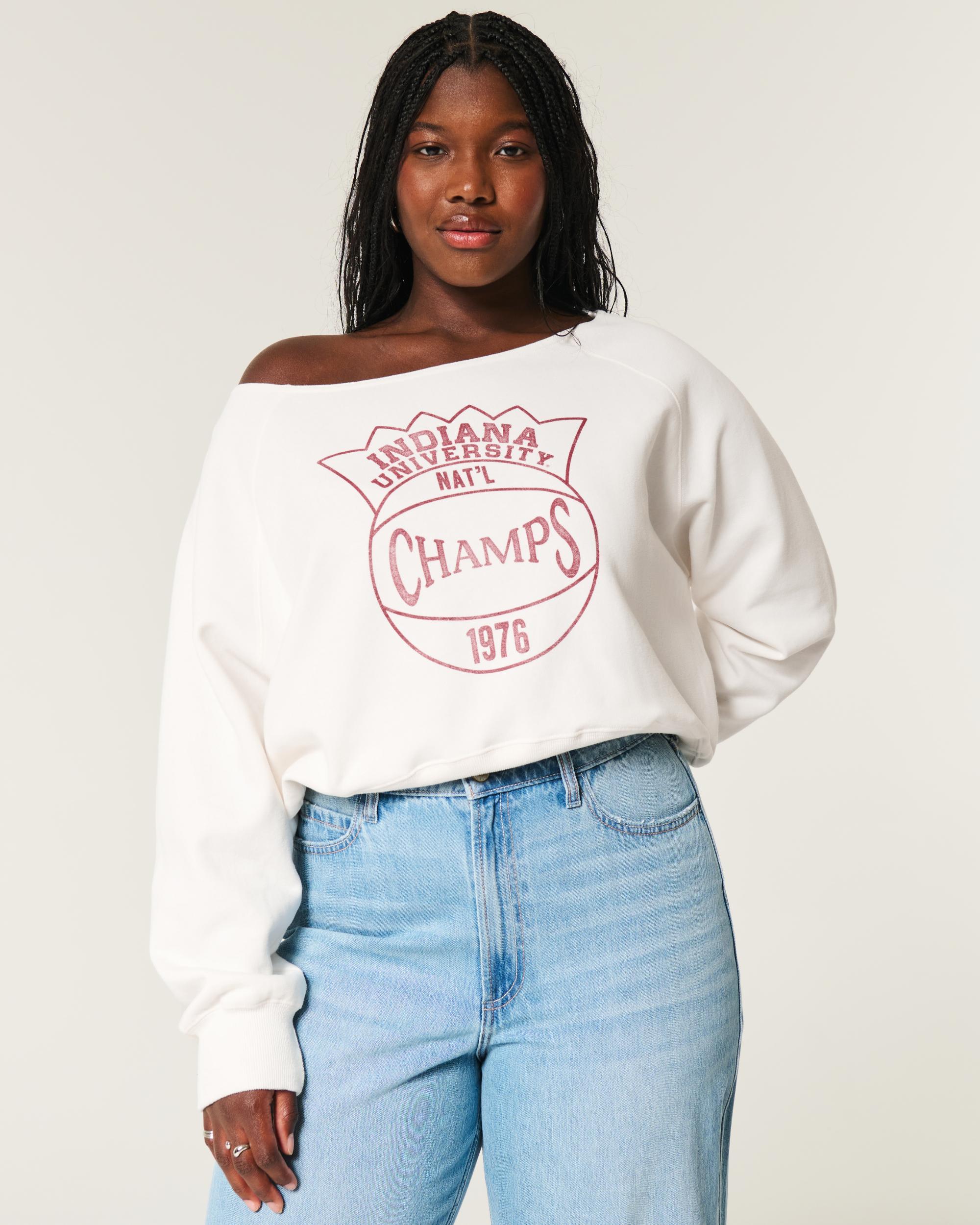 Easy Off-the-Shoulder Indiana University Graphic Sweatshirt Product Image