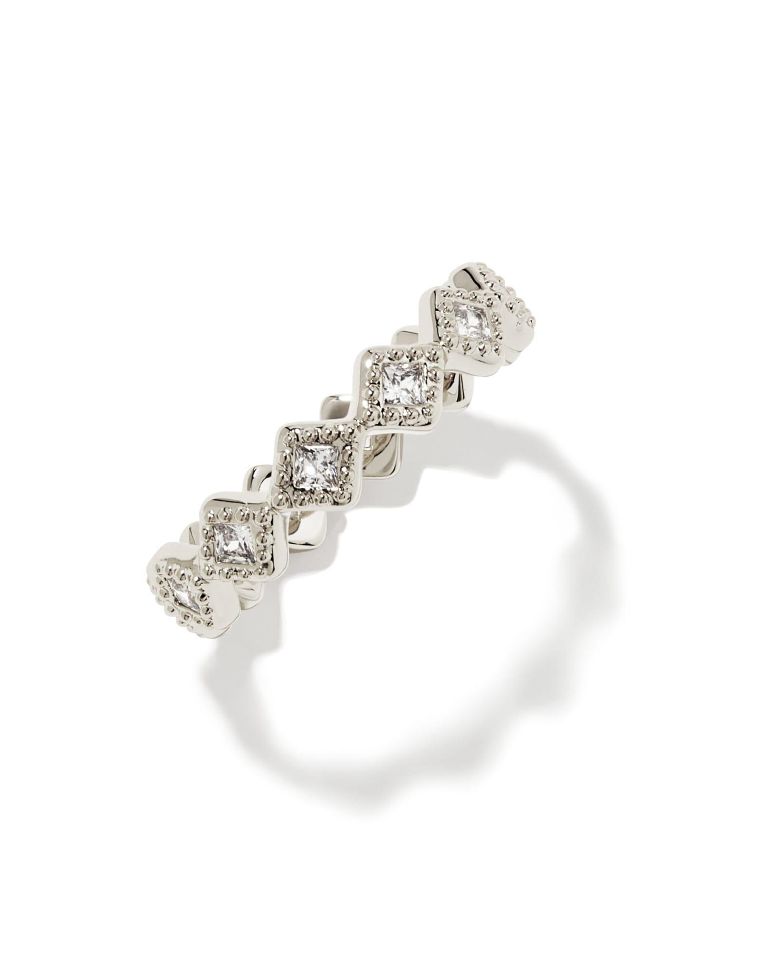 Kinsley Silver Band Ring in White Crystal Product Image