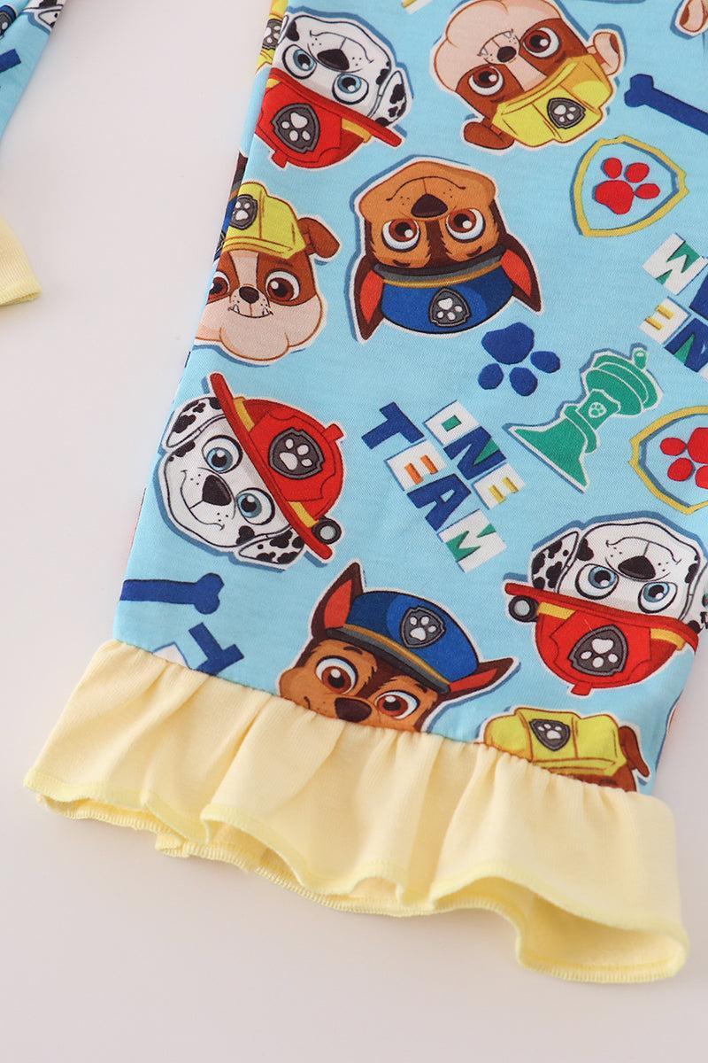 Blue character print ruffle pajamas set Product Image