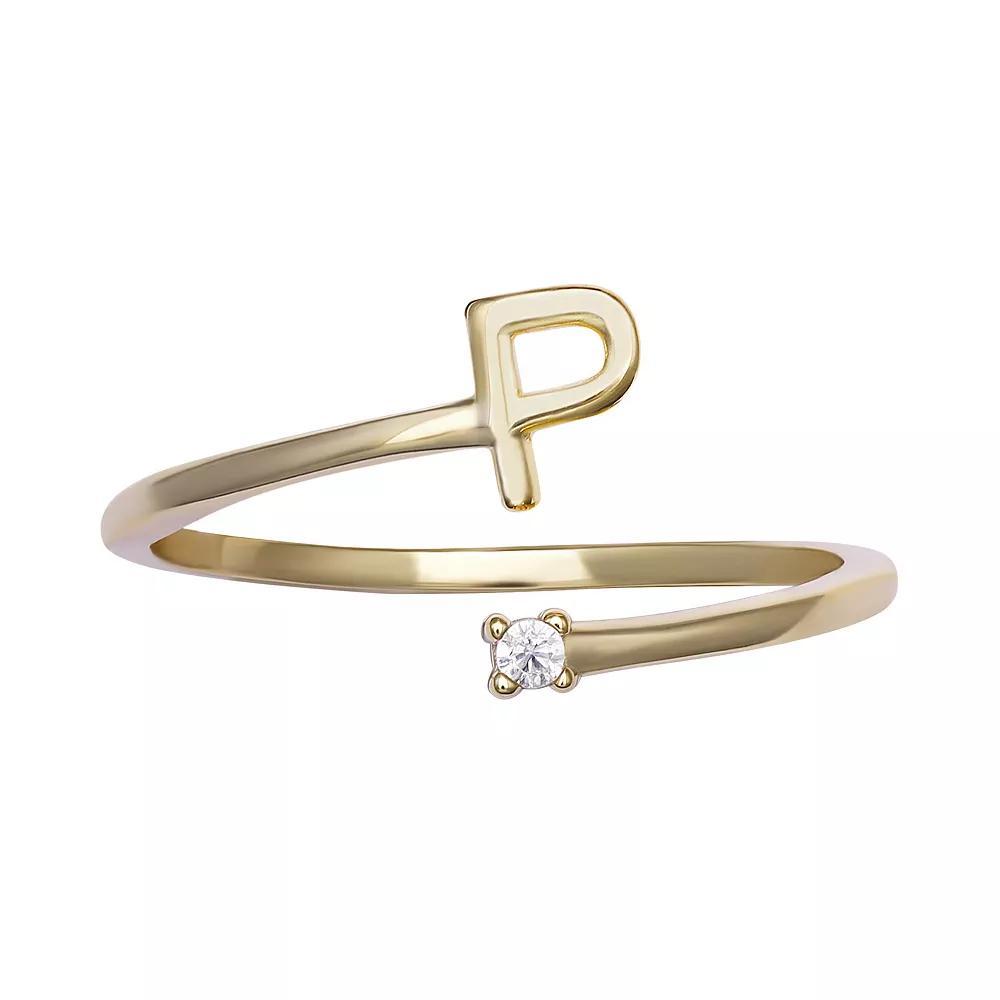 PRIMROSE Sterling Silver Cubic Zirconia Initial Bypass Band Ring, Womens Gold Tone K Product Image