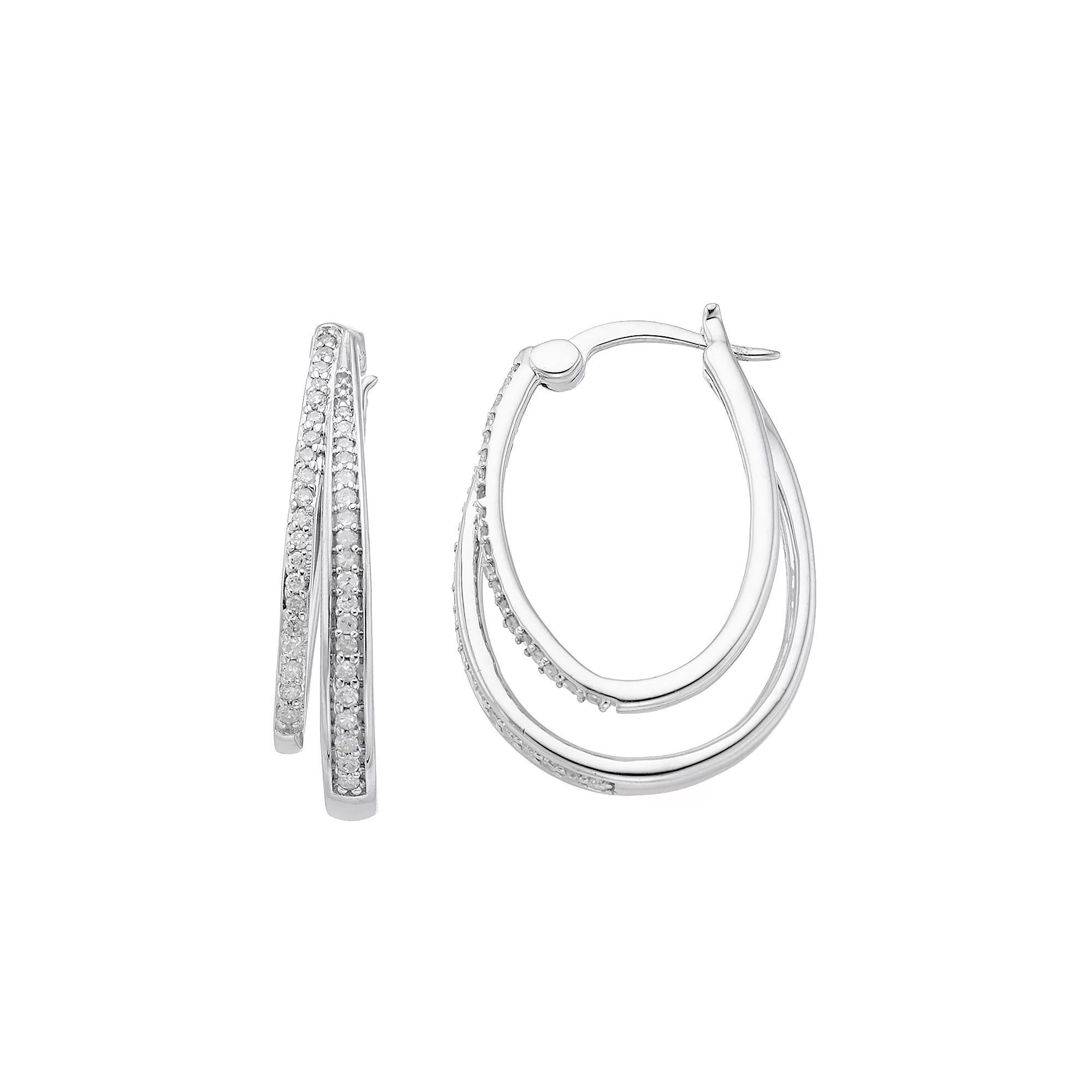 Sterling Silver 1/3 Carat T.W. Diamond Double U-Hoop Earrings, Women's Product Image
