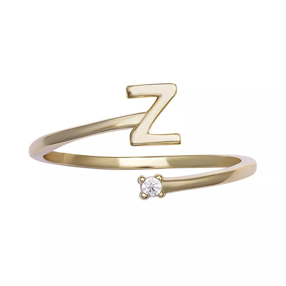 PRIMROSE Sterling Silver Cubic Zirconia Initial Bypass Band Ring, Womens Gold Tone E Product Image