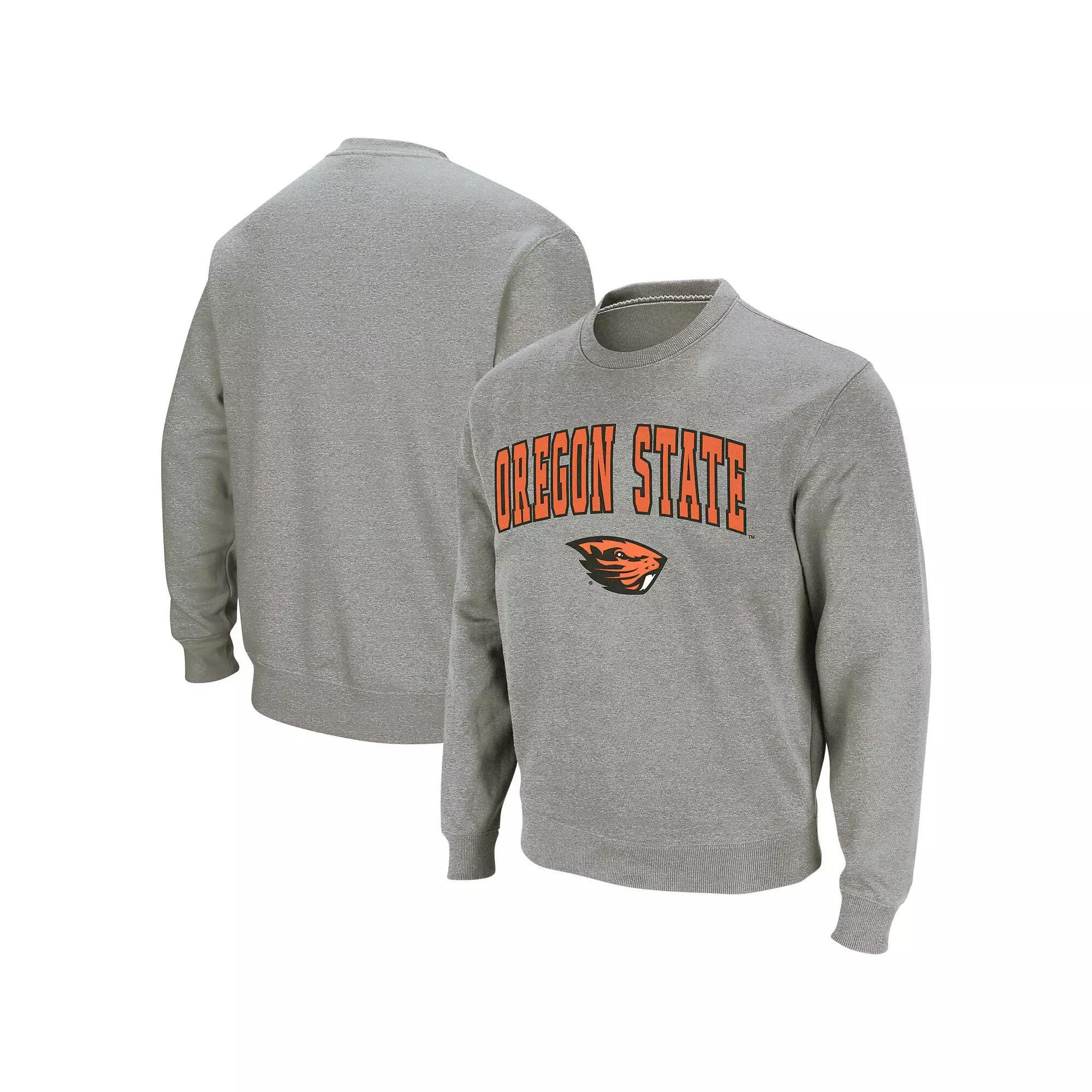 Men's Colosseum Heather Gray Oklahoma State Cowboys Arch & Logo Crew Neck Sweatshirt,  Product Image