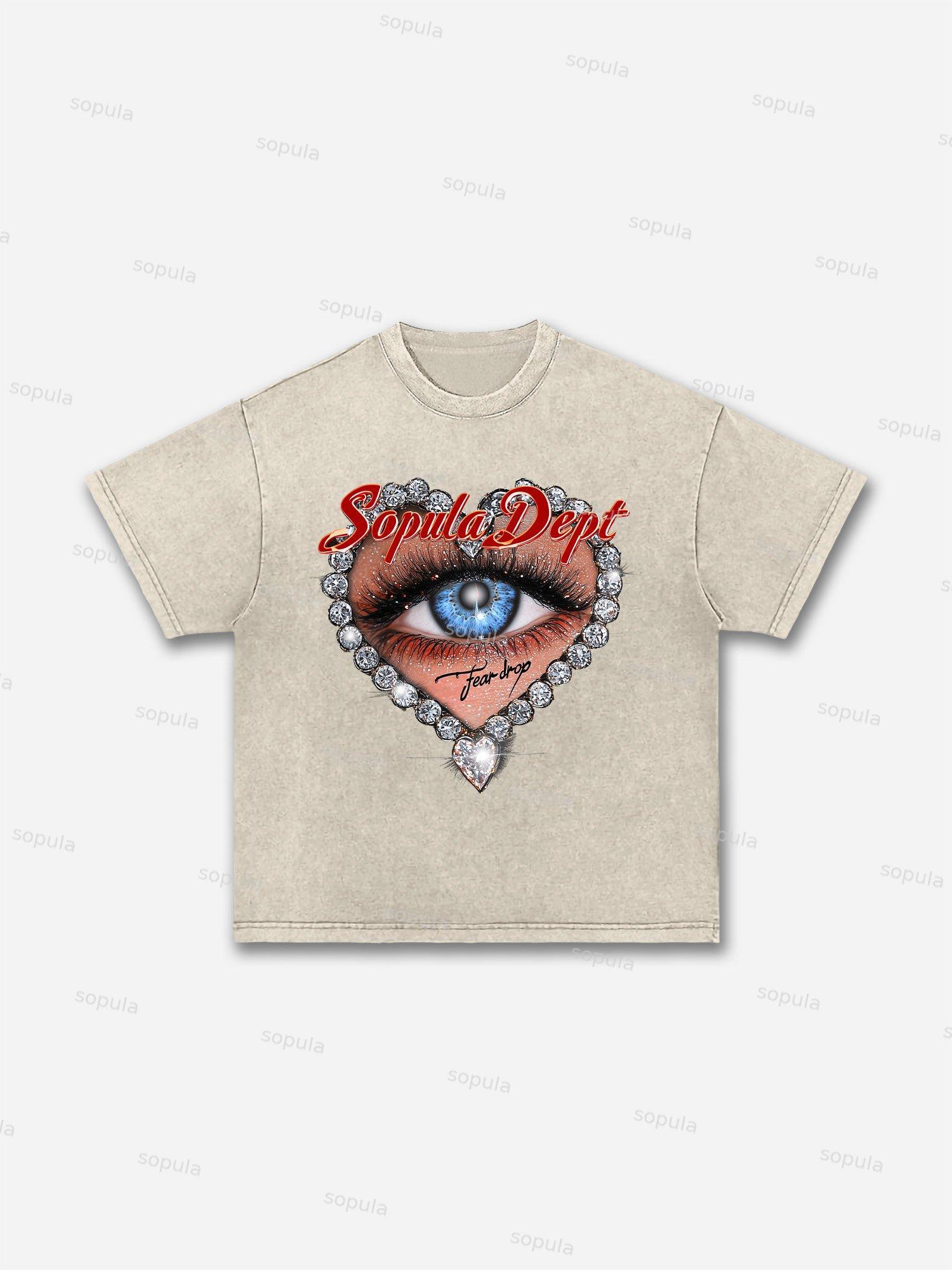 Diamond Teardrop Graphic Print Acid Wash T-shirt Product Image