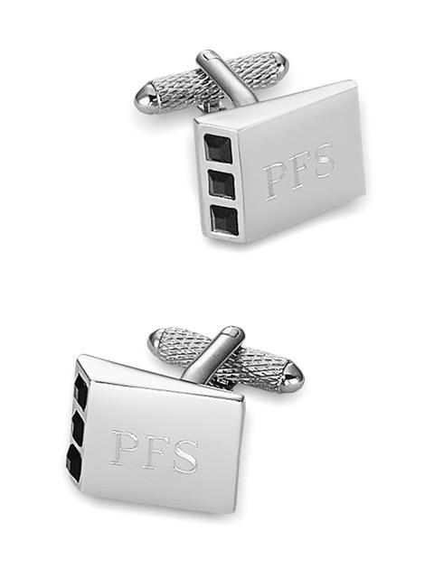 Crystal Side Engravable Cufflinks - Black Product Image