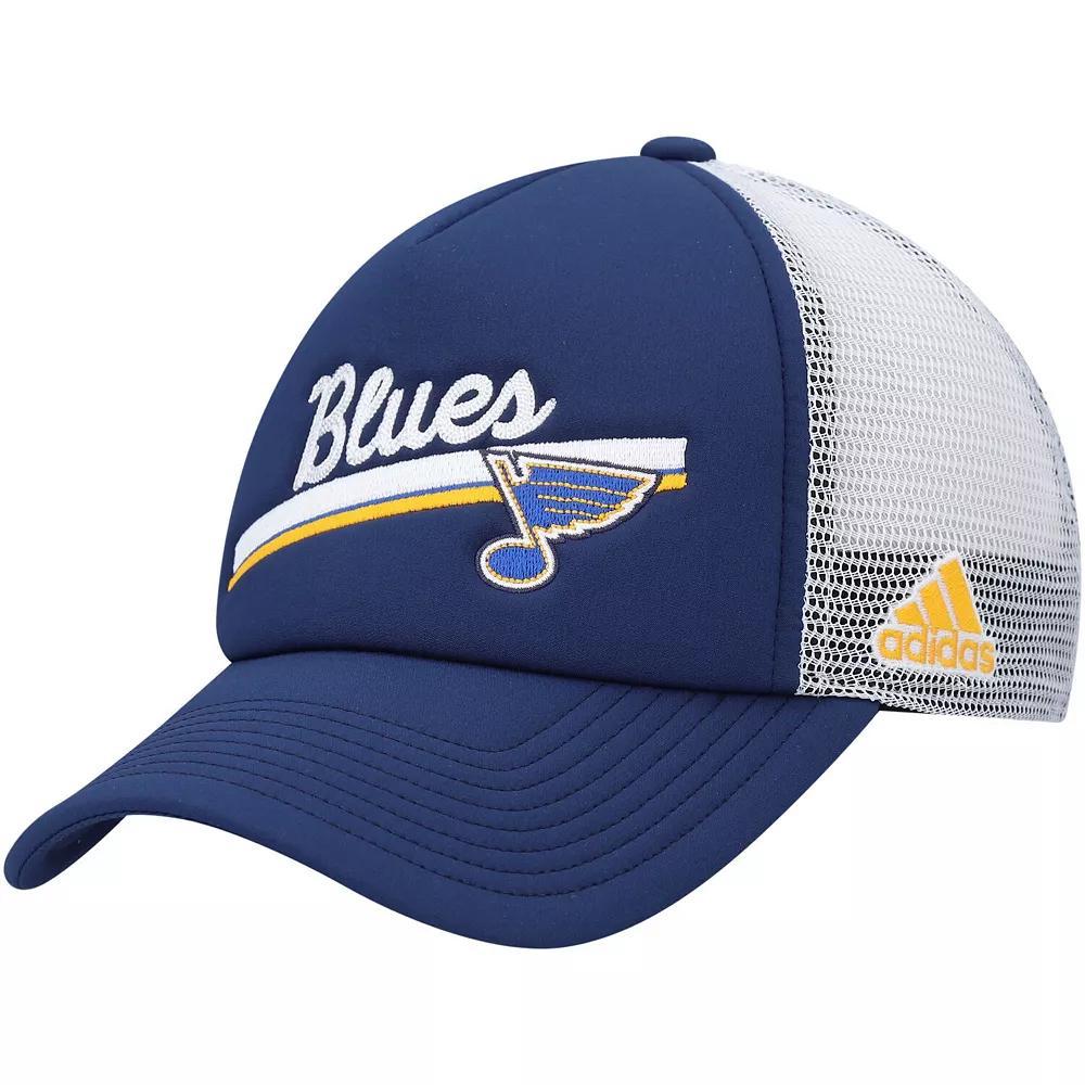 Women's adidas Navy/White St. Louis Blues Foam Trucker Snapback Hat Product Image