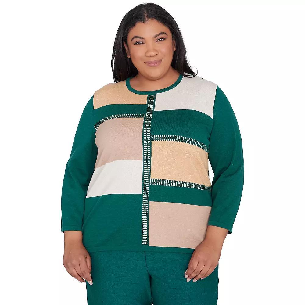Plus Size Alfred Dunner Color Blocking Gold Trim Sweater, Women's, Size: 3XL, Multi Green Product Image