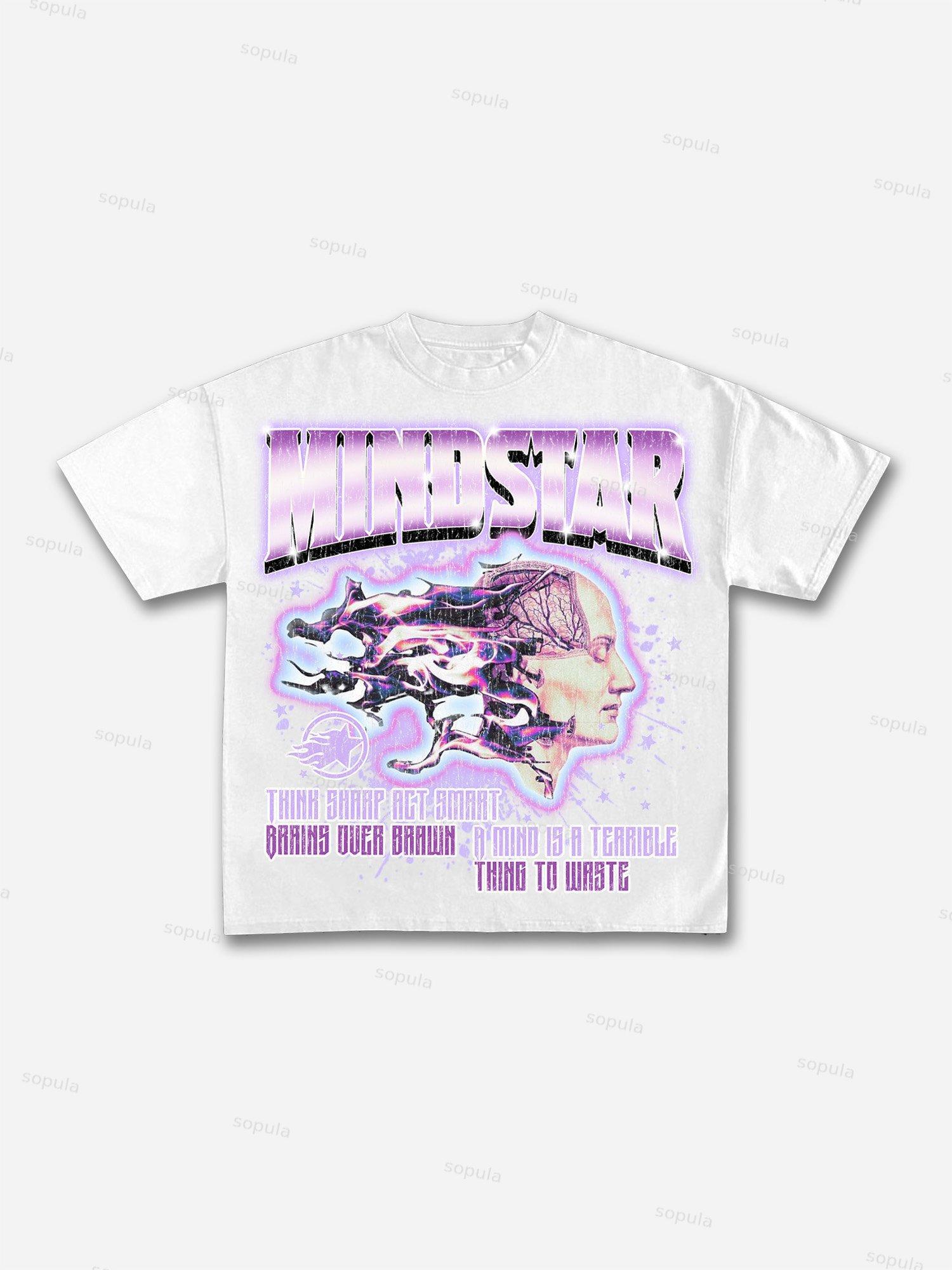 Mindstar-Burning Thinking-Retro Pattern Printing Cotton T-Shirt Product Image