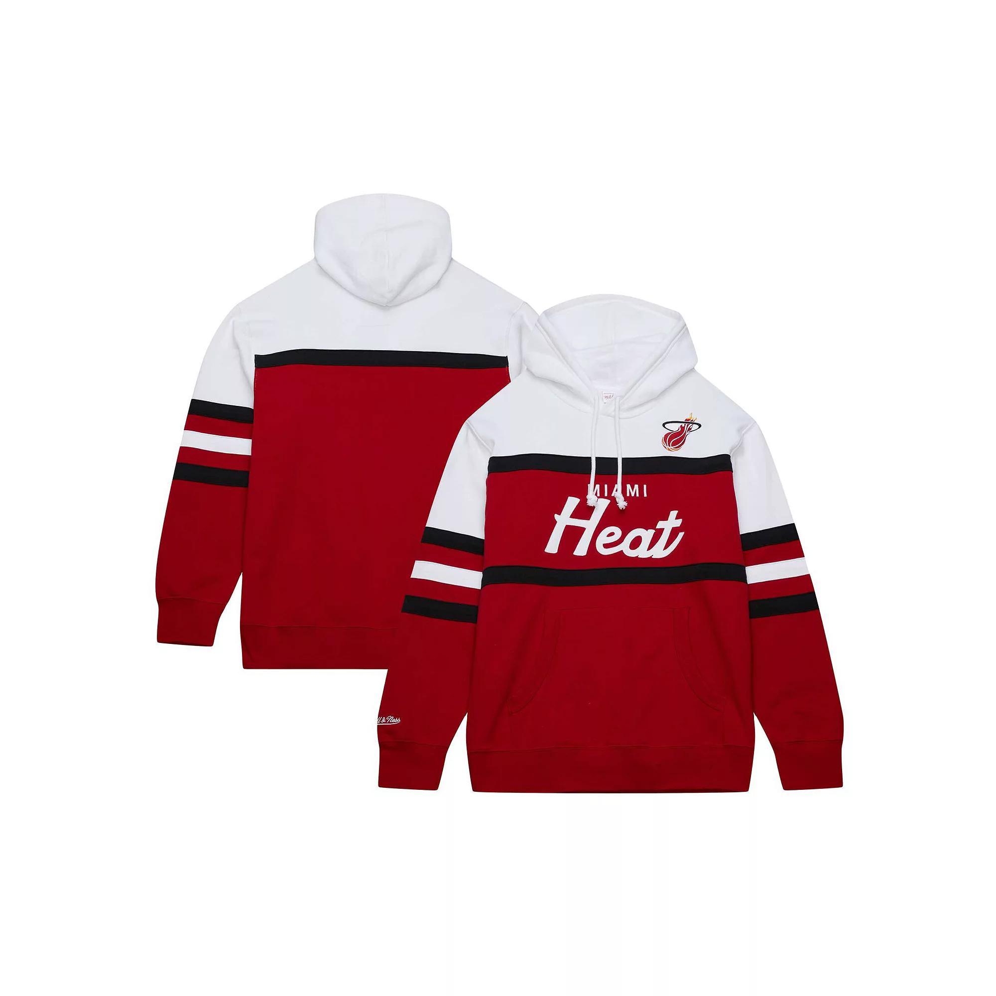 Men's Mitchell & Ness Red/White Miami Heat Head Coach Pullover Hoodie, Size: XL Product Image