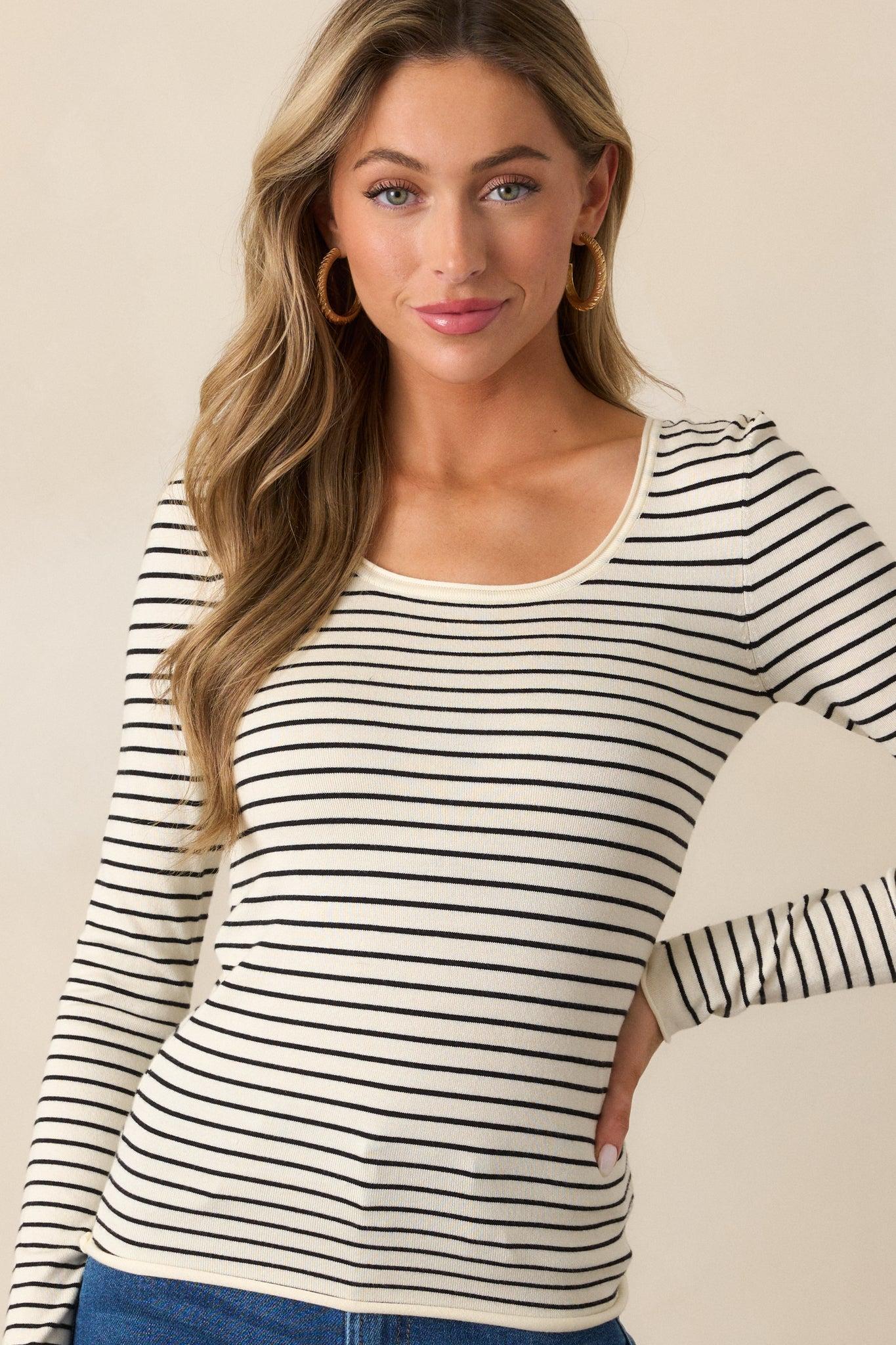 Mixed Signals Ivory Stripe Long Sleeve Top Product Image