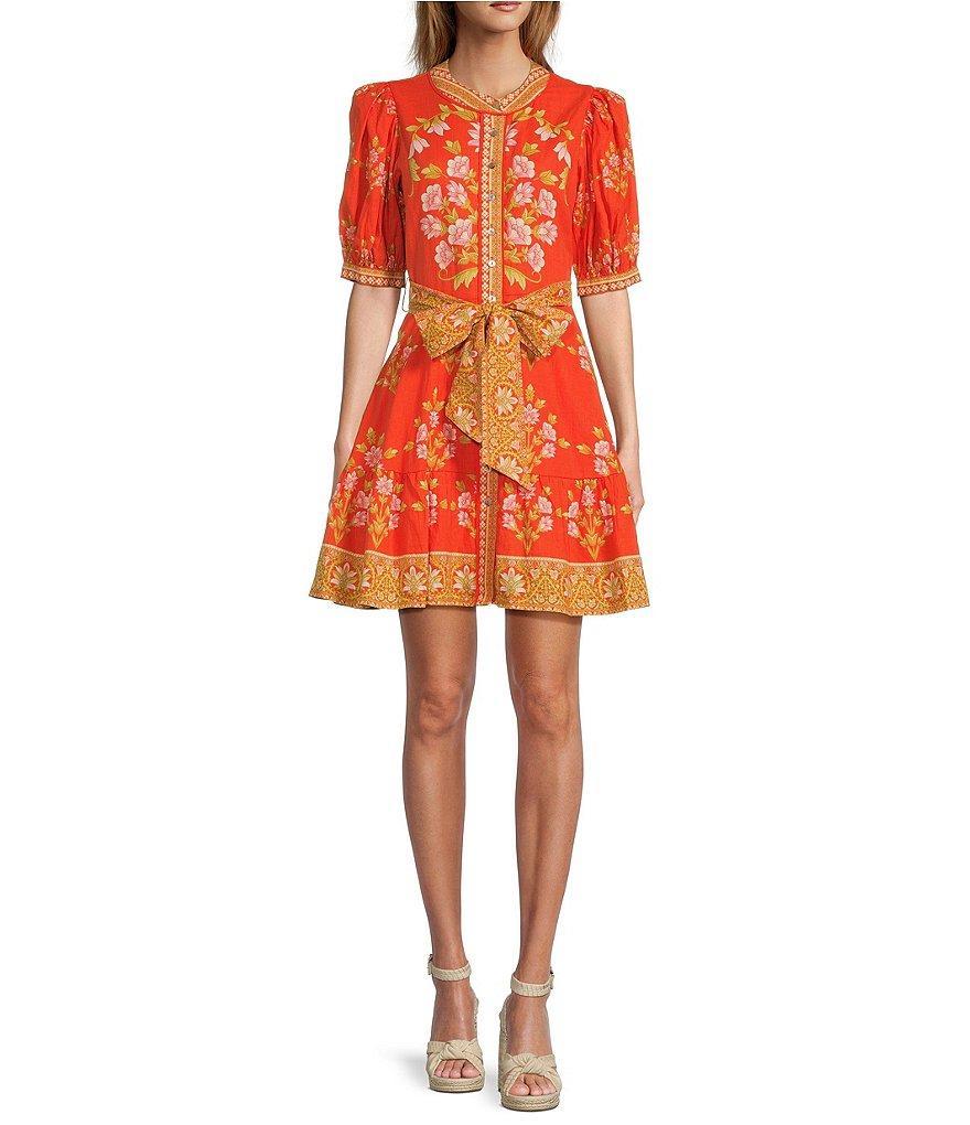 A Loves A Light Floral Printed Bubble Sleeve Button Front Mini Dress Product Image