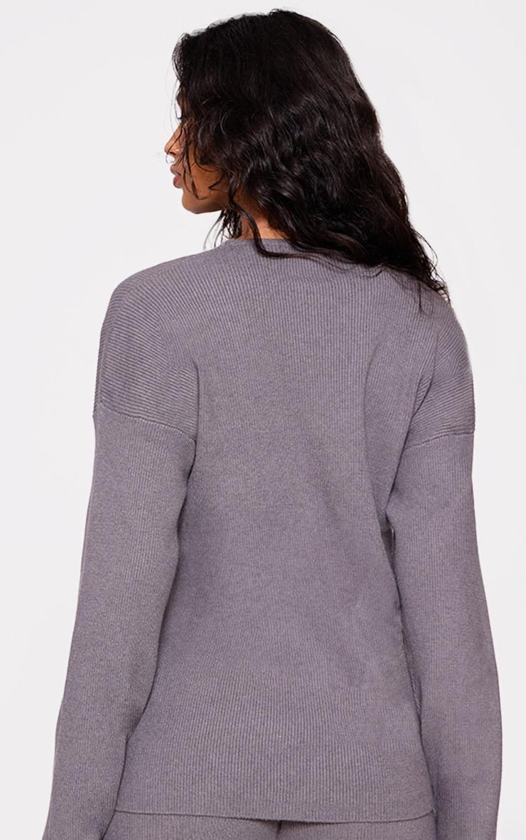 Grey Light Rib Knit Oversized Top Product Image