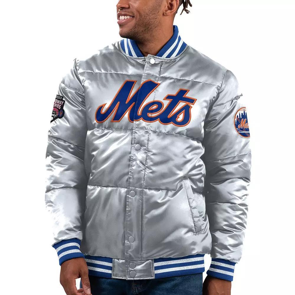 Men's Starter Silver New York Mets Bronx Satin Full-Snap Varsity Bomber Jacket, Size: Large Product Image