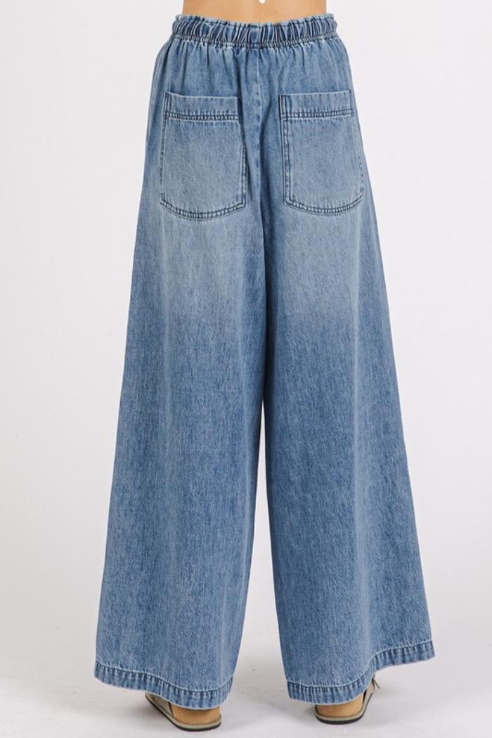 Elastic Waist Denim Pants Product Image