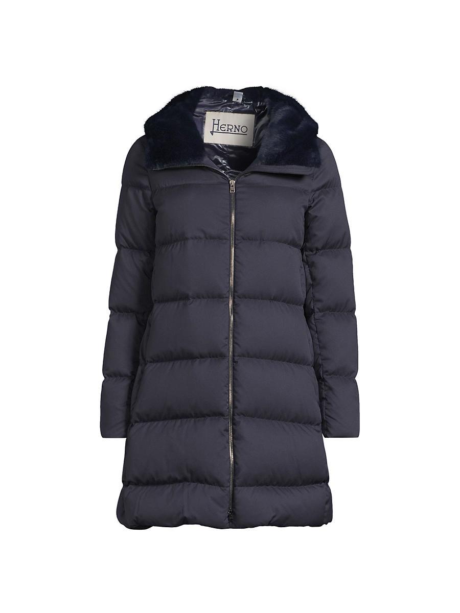 Womens Quilted Faux Fur-Trim A-Line Coat Product Image