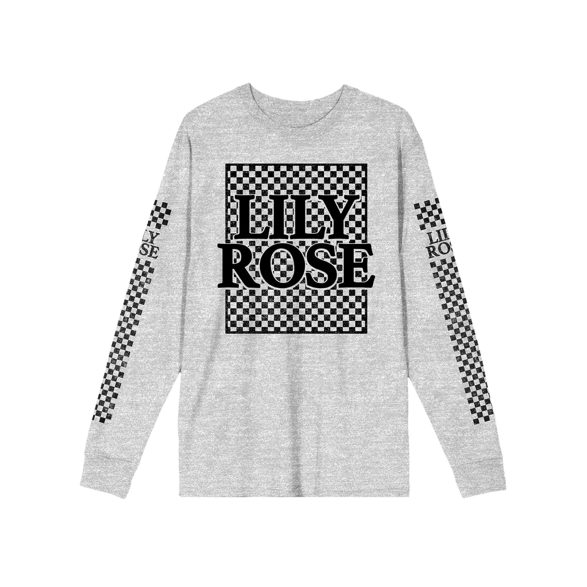 Men's Lily Rose Checkered Patterns Long Sleeve Graphic Tee, Size: XL, Gray Product Image