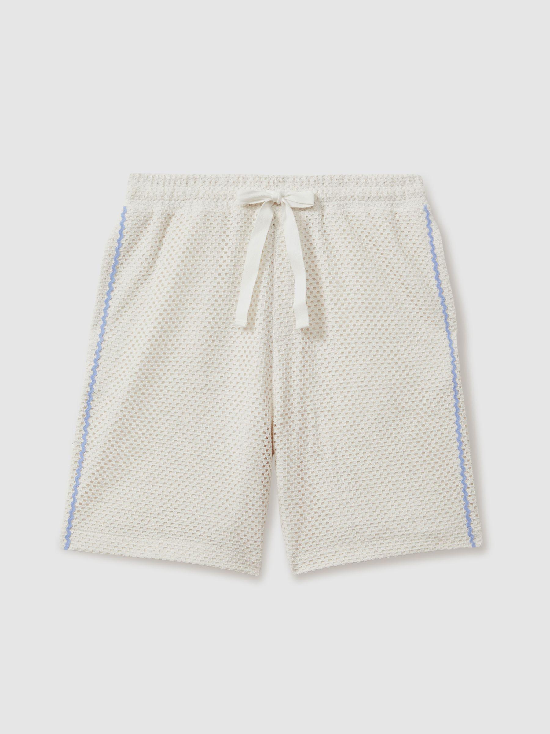 Palma Ecru Ché Crochet Contrast Trim Drawstring Shorts Product Image