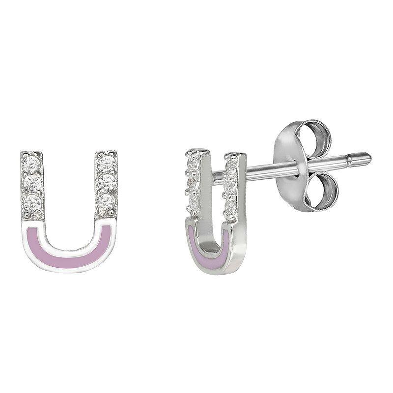 PRIMROSE Sterling Silver Cubic Zirconia Initial Stud Earrings, Womens, White Product Image