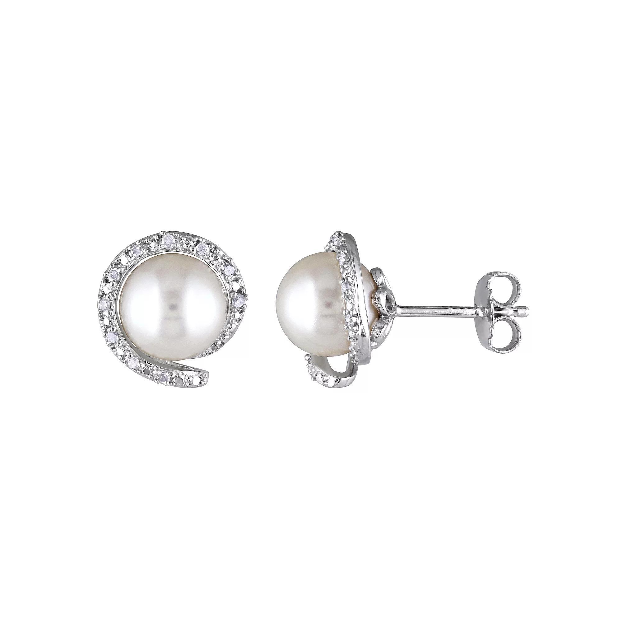 Stella Grace Freshwater Cultured Pearl & 1/10 Carat T.W Diamond Stud Earrings, Women's, Sterling Product Image