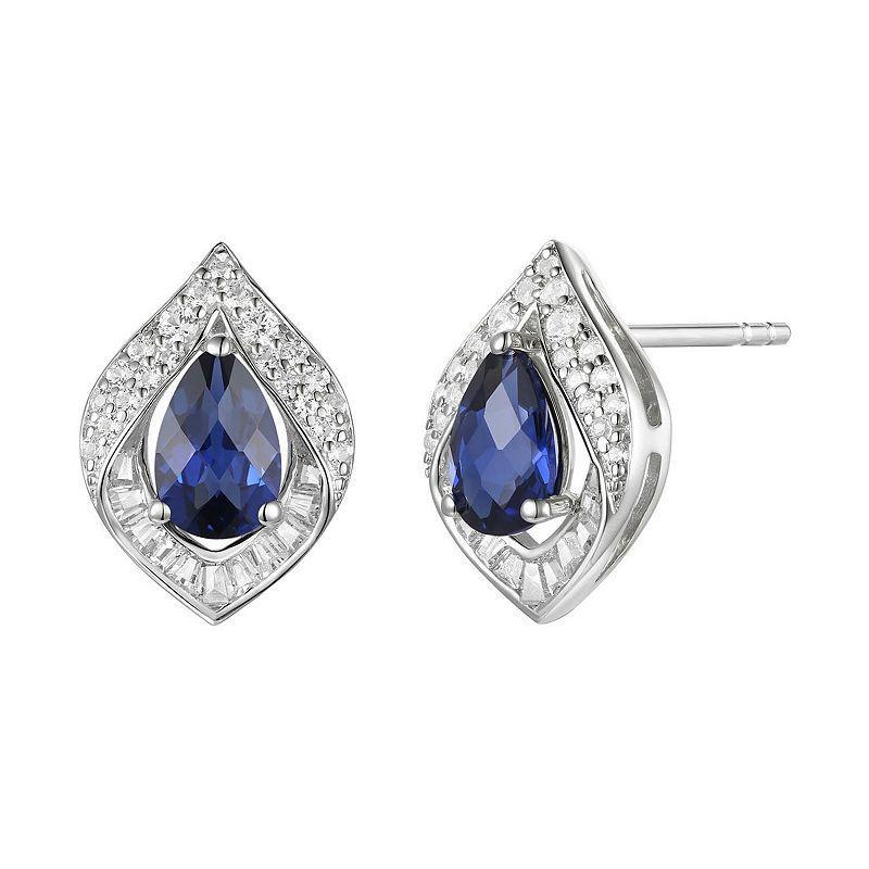 Sterling Silver Lab-Created Sapphire Earrings, Women's Product Image