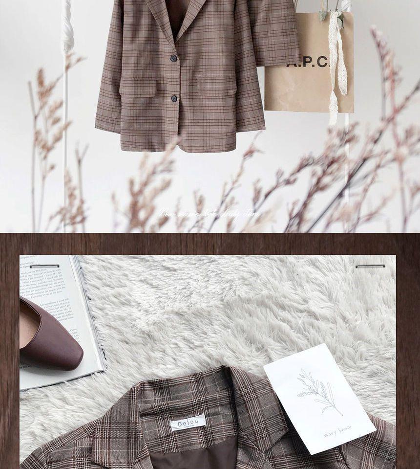 Plaid Blazer / A-line Skirt Product Image