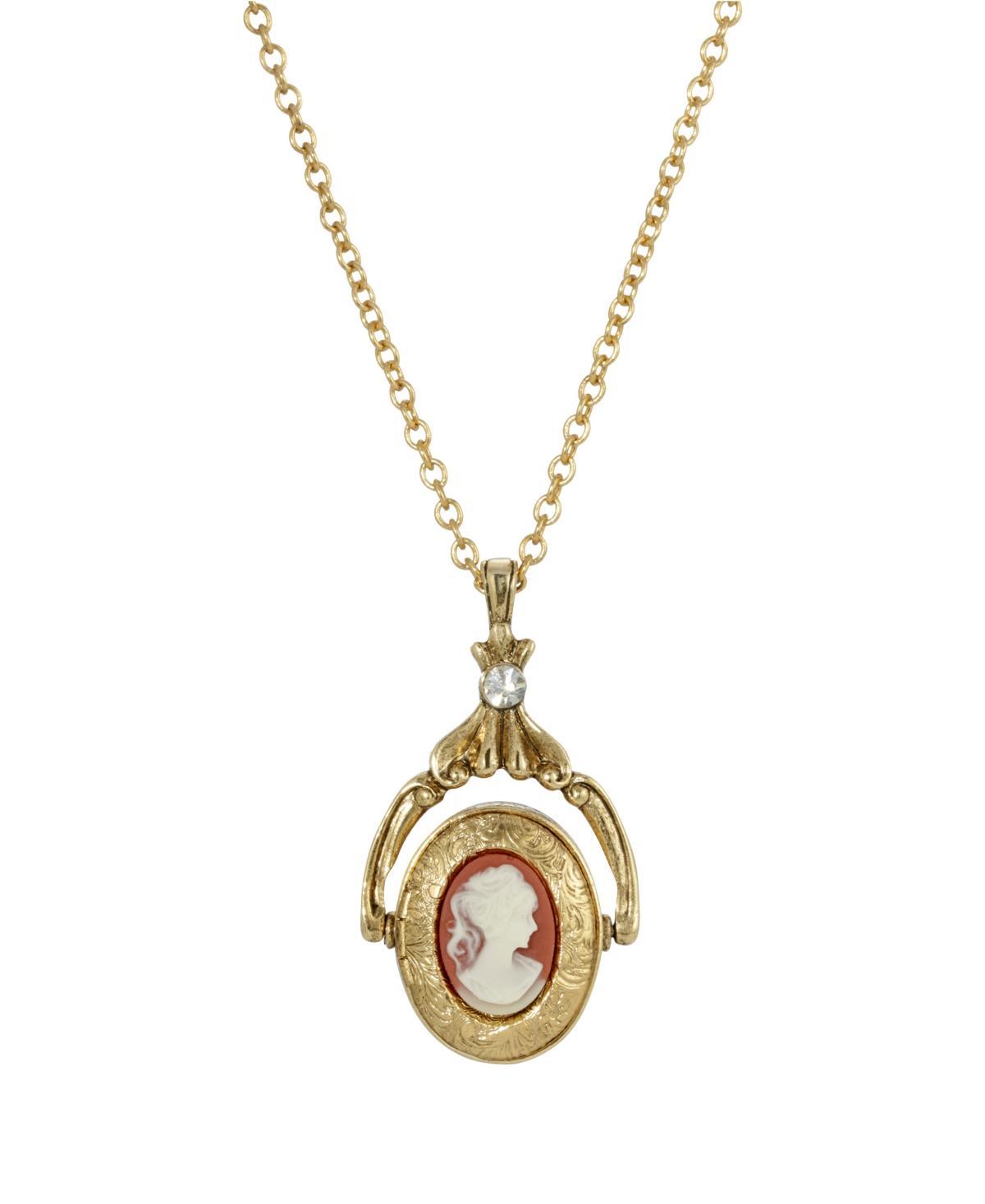 1928 Gold Tone Carnelian Cameo Locket Spinner Necklace, Womens, Orange Product Image