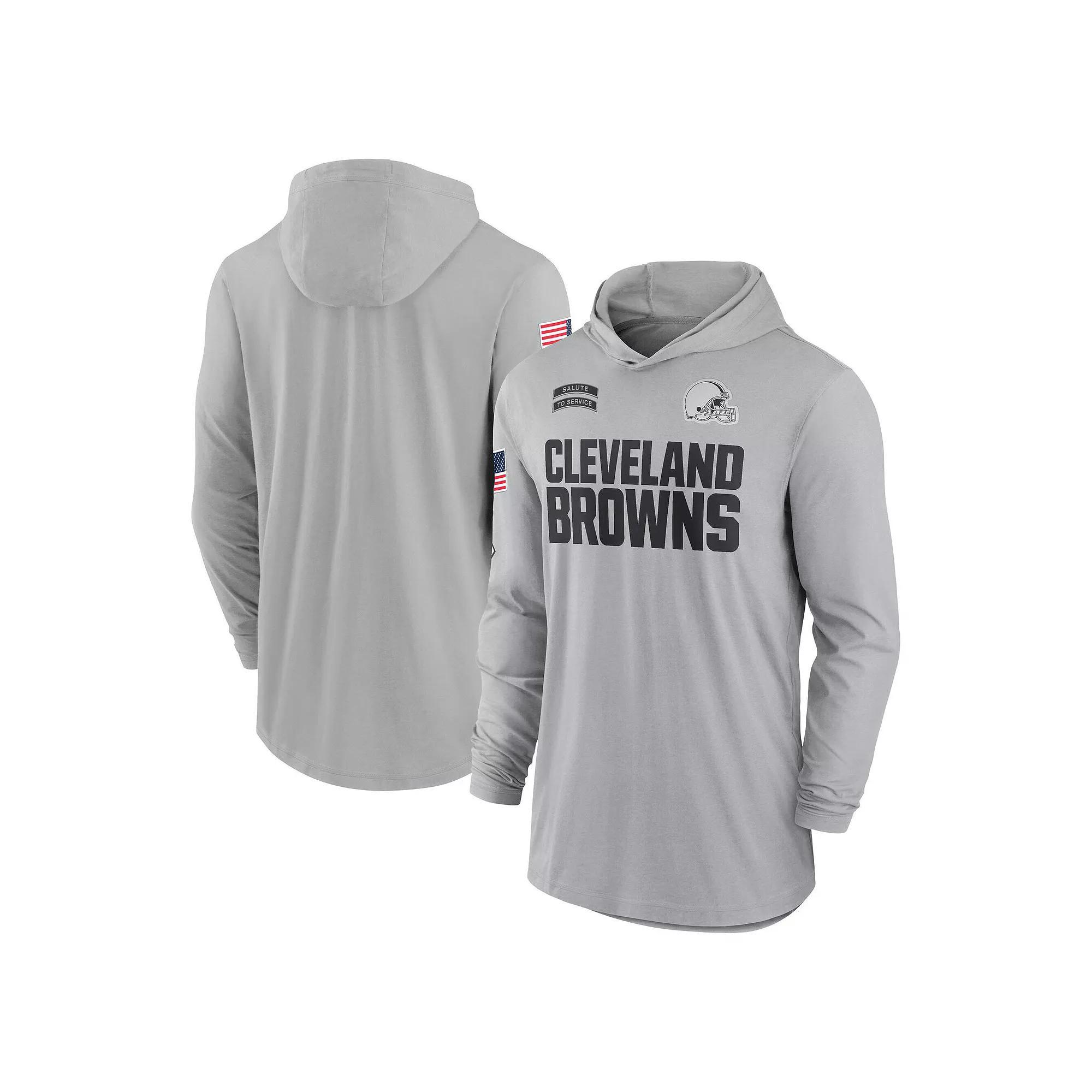 Men's Nike Gray Cleveland Browns 2024 Salute to Service Lightweight Performance Long Sleeve Hooded T-Shirt, Size: Large, Grey Product Image