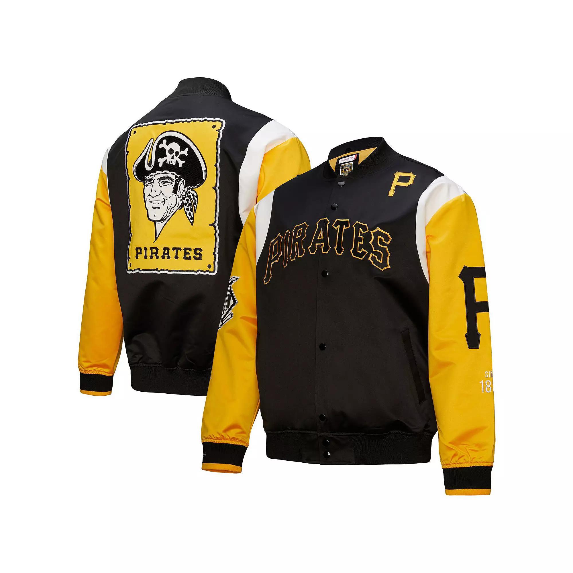 Men's Mitchell & Ness Black/Gold Pittsburgh Pirates Cooperstown Collection Team Origins Satin Full-Snap Jacket, Size: XL Product Image