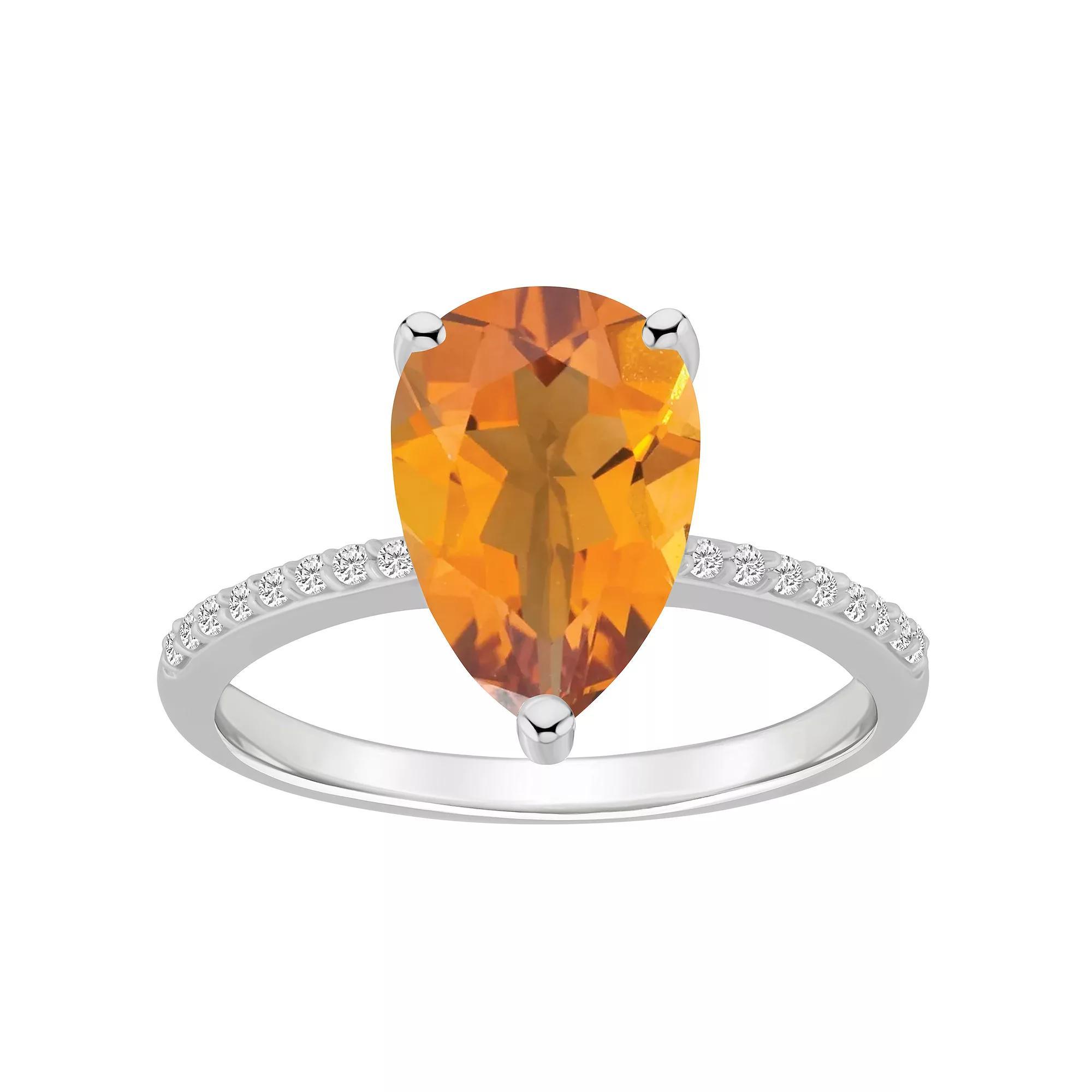 Alyson Layne 14k White Gold Pear Shape Citrine & 1/10 Carat T.W. Diamond Ring, Women's, Size: 9 Product Image