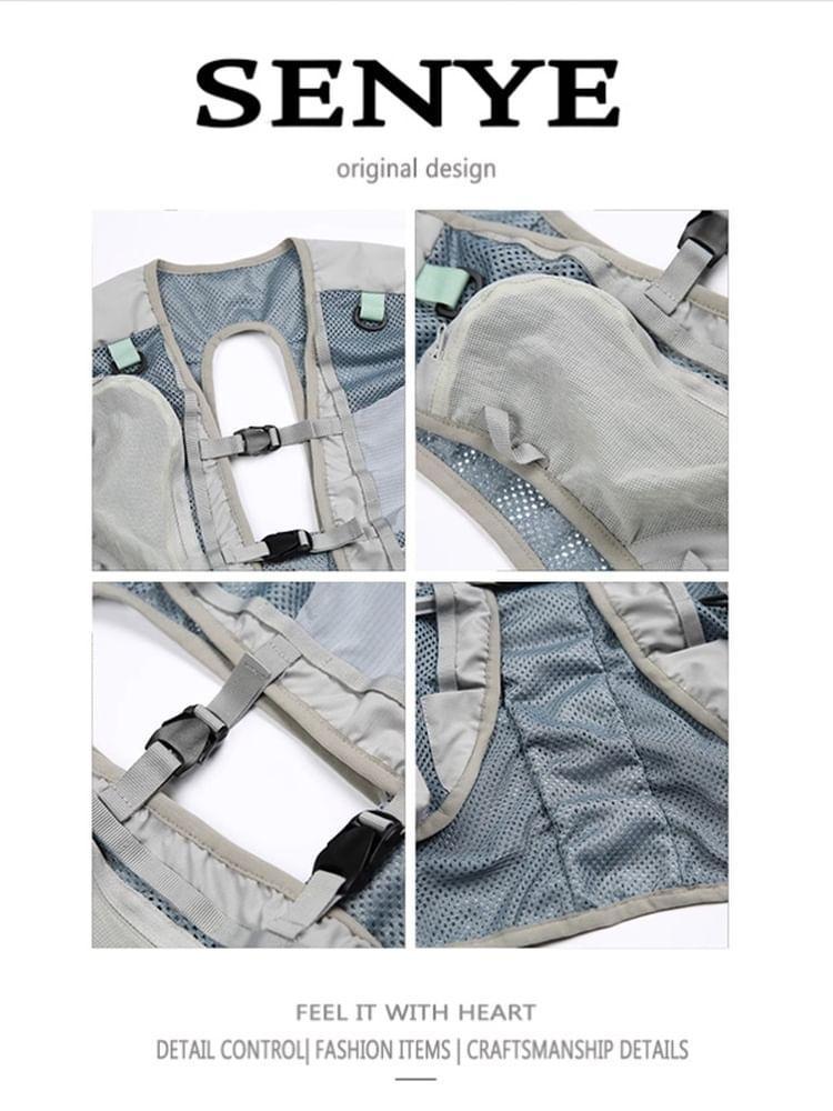 V-Neck Panel Mesh Crop Buckle Cargo Vest Product Image