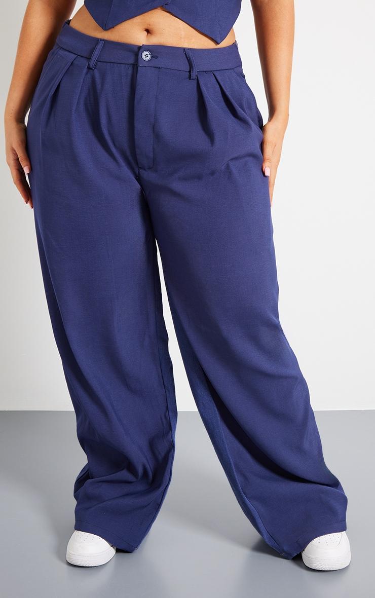 Plus Dark Indigo Denim Contrast Tailored Wide Leg Pants Product Image