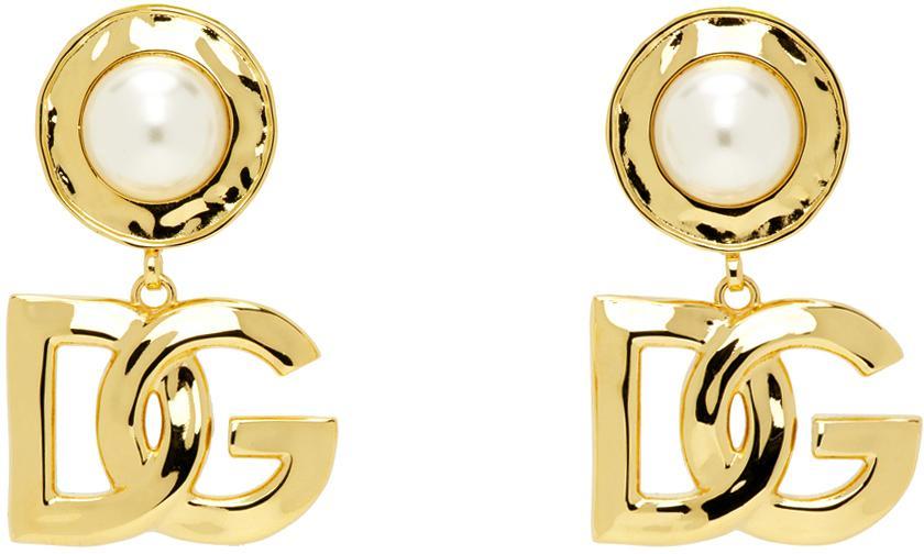 DOLCE & GABBANA Gold Drop 'dg' Logo Earrings In Zoo00 Oro Product Image