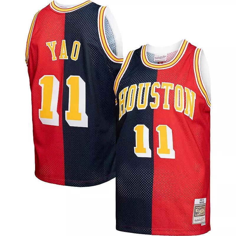 Men's Mitchell & Ness Yao Ming Navy/Red Houston Rockets Hardwood Classics 2004-05 Split Swingman Jersey, Size: XL, Blue Product Image