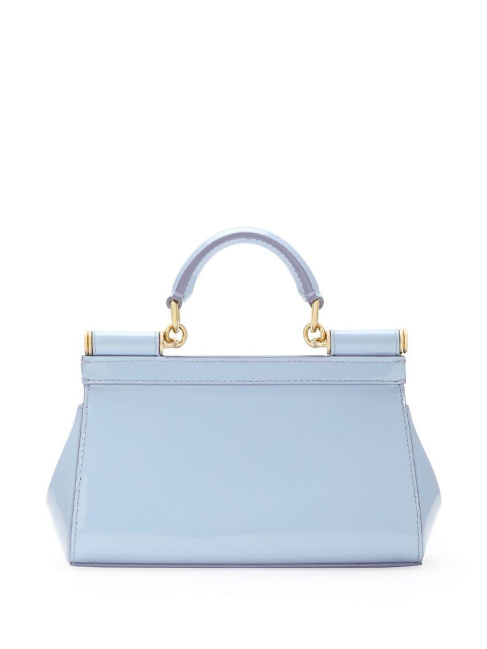 DOLCE & GABBANA Small Sicily Patent Tote Bag In Blue Product Image