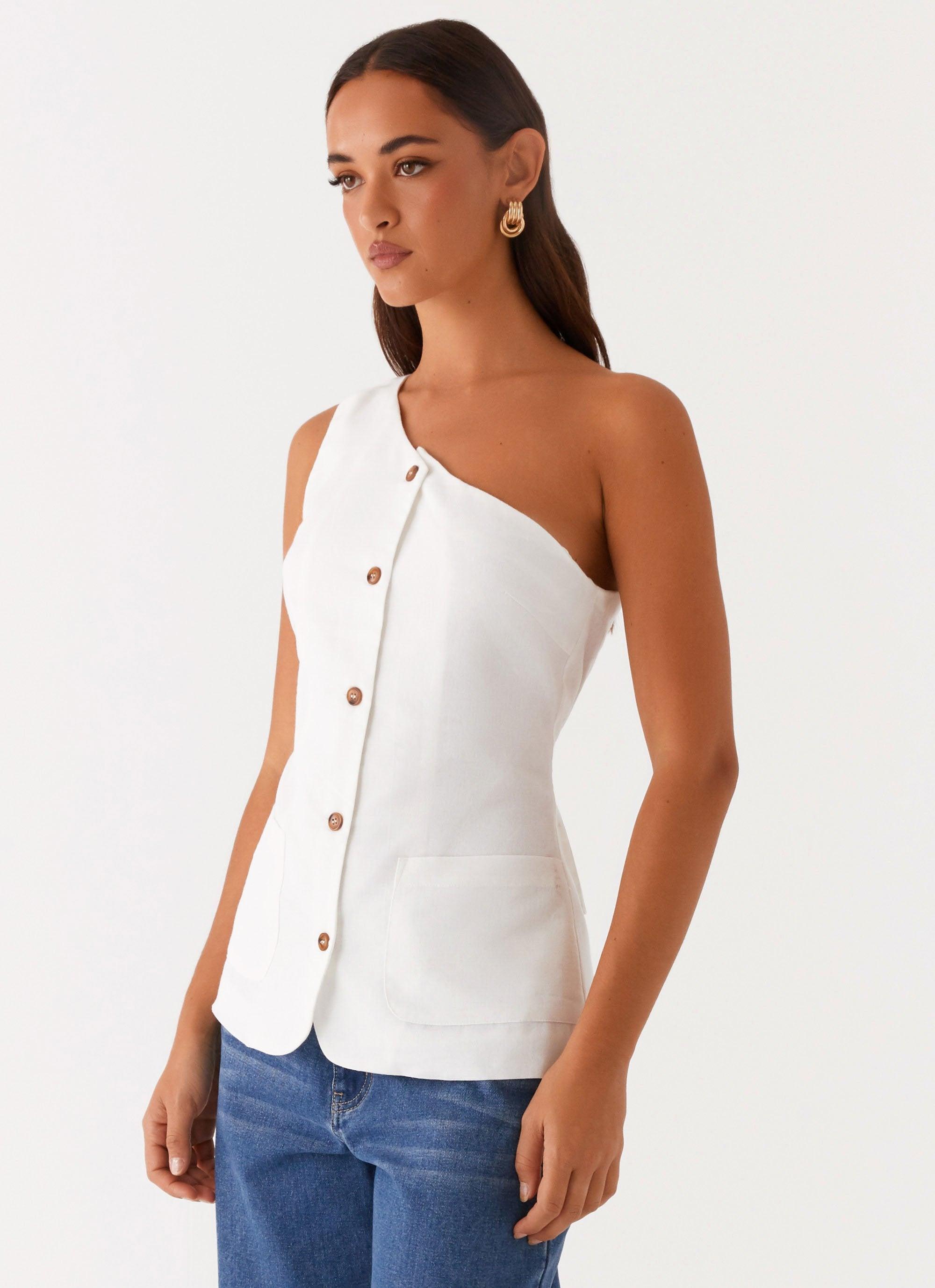 Jordy Linen Pocket Vest - White Product Image